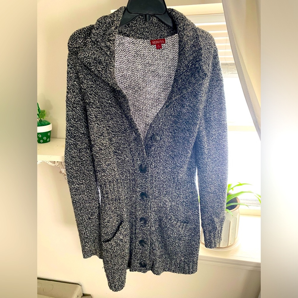 Black and white speckled sweater long cardigan